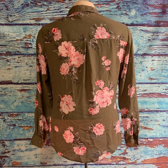 Candie's Long Sleeved Floral Button Up Blouse - Picture 5 of 6